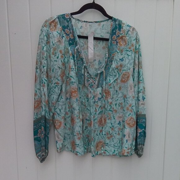 Gaevet Women's Blouse Boho Print Viscose Peasant Med New with Tags - Picture 5 of 8